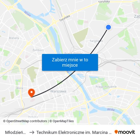 Młodzieńcza 01 to Technikum Elektroniczne im. Marcina Kasprzaka nr 36 map