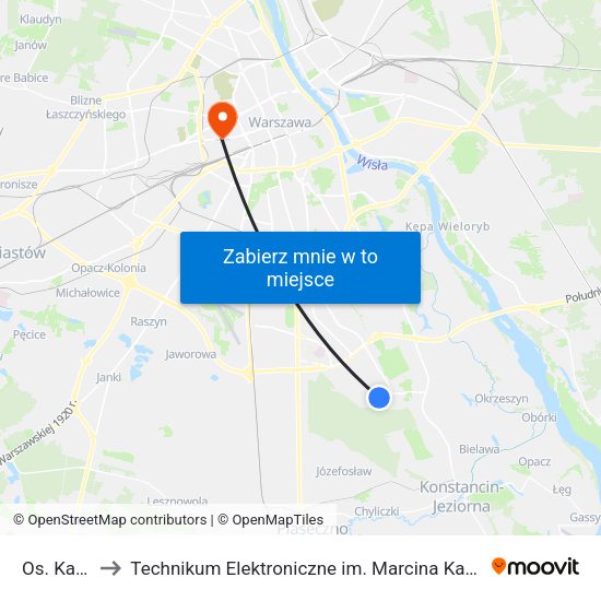 Os. Kabaty to Technikum Elektroniczne im. Marcina Kasprzaka nr 36 map