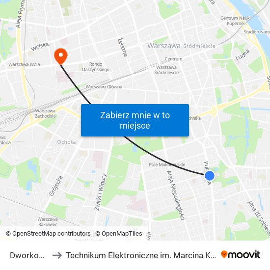 Dworkowa 01 to Technikum Elektroniczne im. Marcina Kasprzaka nr 36 map