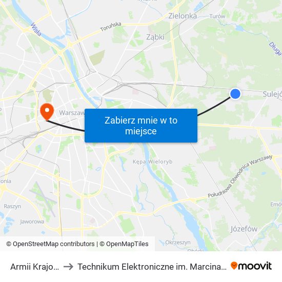 Armii Krajowej 05 to Technikum Elektroniczne im. Marcina Kasprzaka nr 36 map