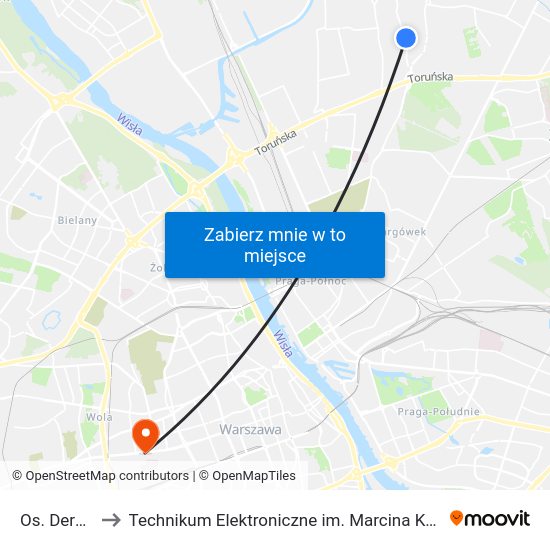 Os. Derby to Technikum Elektroniczne im. Marcina Kasprzaka nr 36 map