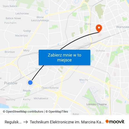 Regulska 01 to Technikum Elektroniczne im. Marcina Kasprzaka nr 36 map