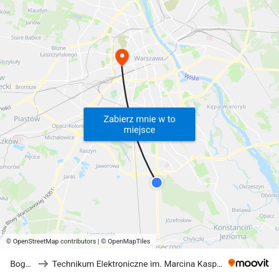 Bogatki to Technikum Elektroniczne im. Marcina Kasprzaka nr 36 map