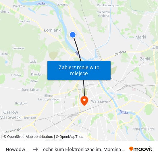 Nowodwory to Technikum Elektroniczne im. Marcina Kasprzaka nr 36 map