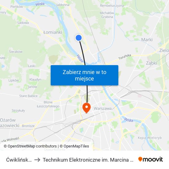 Ćwiklińskiej 02 to Technikum Elektroniczne im. Marcina Kasprzaka nr 36 map