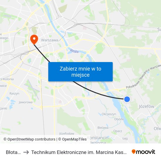 Błota to Technikum Elektroniczne im. Marcina Kasprzaka nr 36 map