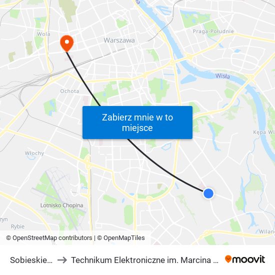 Sobieskiego 03 to Technikum Elektroniczne im. Marcina Kasprzaka nr 36 map