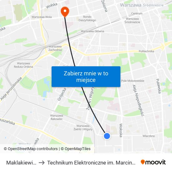 Maklakiewicza to Technikum Elektroniczne im. Marcina Kasprzaka nr 36 map