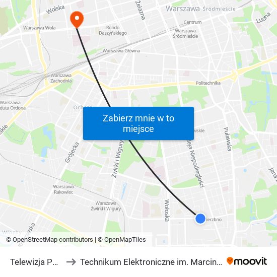 Telewizja Polska 01 to Technikum Elektroniczne im. Marcina Kasprzaka nr 36 map