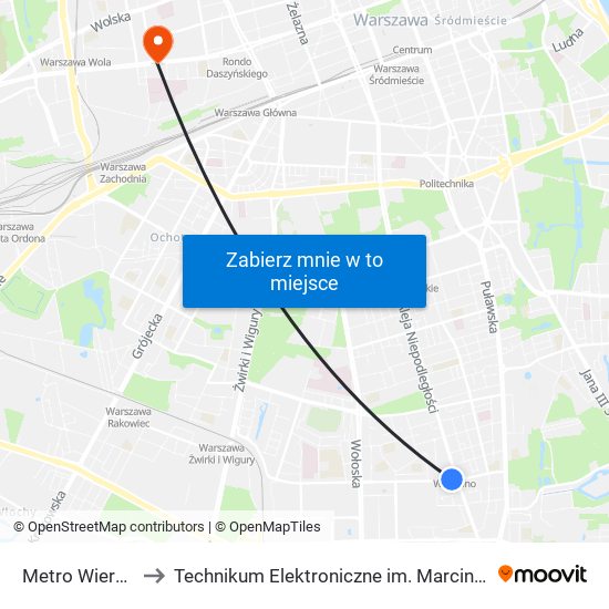 Metro Wierzbno to Technikum Elektroniczne im. Marcina Kasprzaka nr 36 map