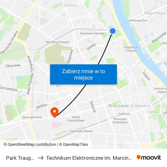 Park Traugutta to Technikum Elektroniczne im. Marcina Kasprzaka nr 36 map