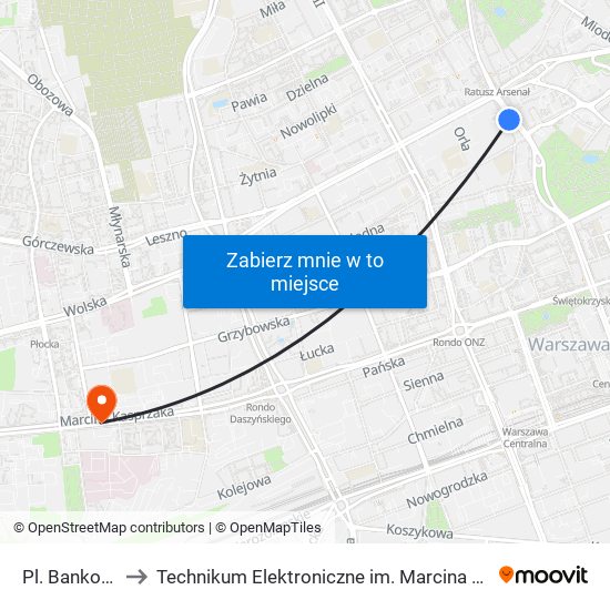 Pl. Bankowy 01 to Technikum Elektroniczne im. Marcina Kasprzaka nr 36 map