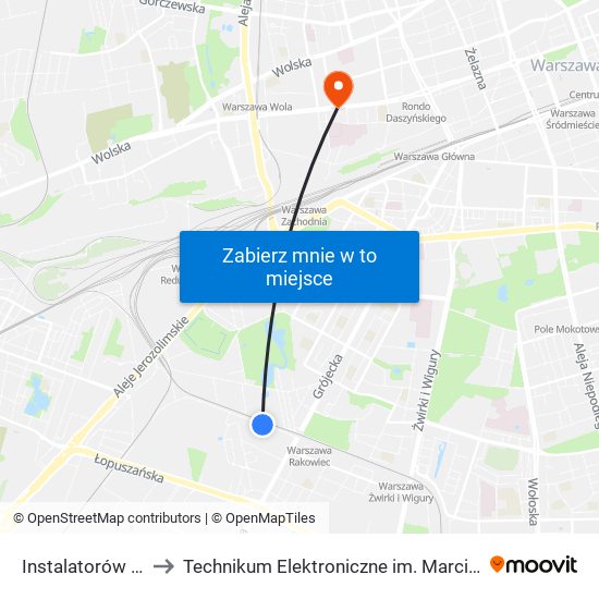 Instalatorów - Kam 01 to Technikum Elektroniczne im. Marcina Kasprzaka nr 36 map