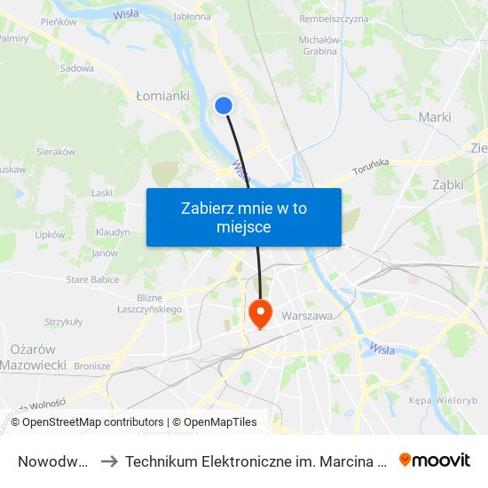 Nowodwory 08 to Technikum Elektroniczne im. Marcina Kasprzaka nr 36 map