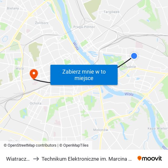 Wiatraczna 03 to Technikum Elektroniczne im. Marcina Kasprzaka nr 36 map