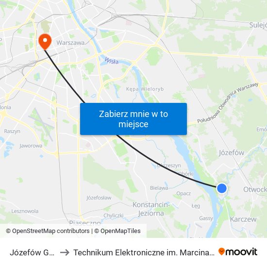 Józefów Górki 01 to Technikum Elektroniczne im. Marcina Kasprzaka nr 36 map