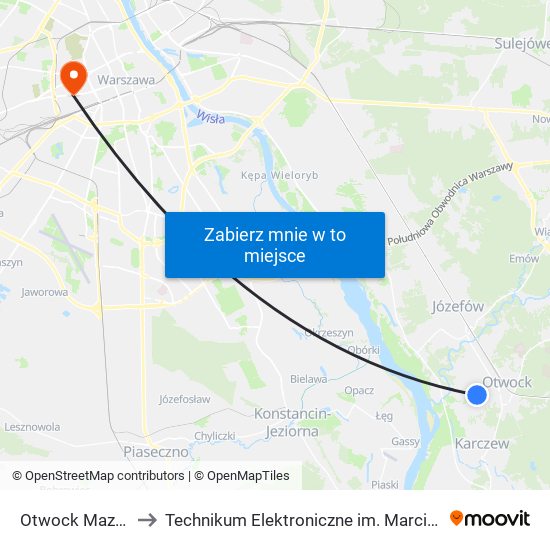 Otwock Mazurska 02 to Technikum Elektroniczne im. Marcina Kasprzaka nr 36 map