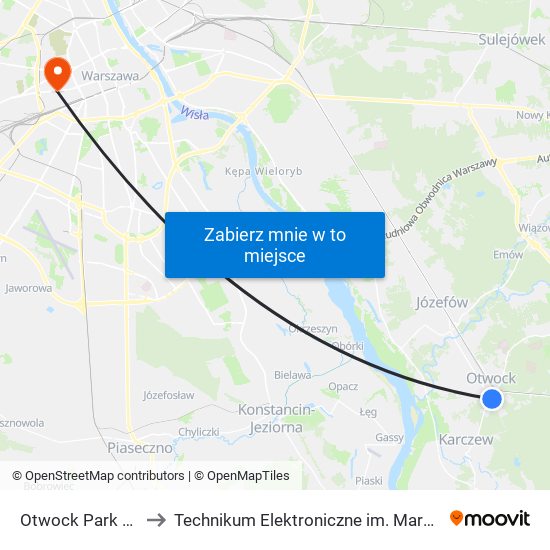 Otwock Park Miejski 02 to Technikum Elektroniczne im. Marcina Kasprzaka nr 36 map