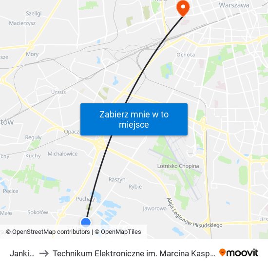 Janki 02 to Technikum Elektroniczne im. Marcina Kasprzaka nr 36 map