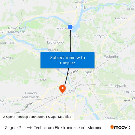 Zegrze Płd. to Technikum Elektroniczne im. Marcina Kasprzaka nr 36 map