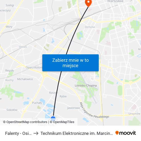 Falenty-Osiedle to Technikum Elektroniczne im. Marcina Kasprzaka nr 36 map