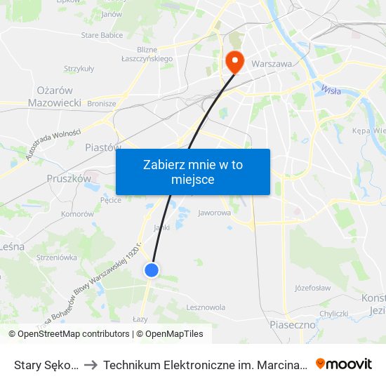 Stary Sękocin 02 to Technikum Elektroniczne im. Marcina Kasprzaka nr 36 map