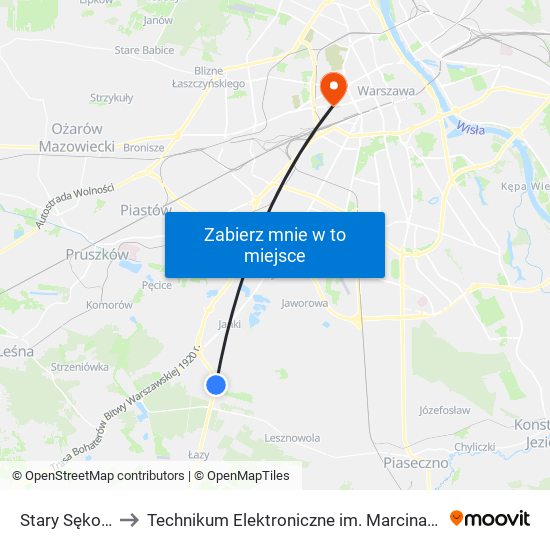 Stary Sękocin 01 to Technikum Elektroniczne im. Marcina Kasprzaka nr 36 map