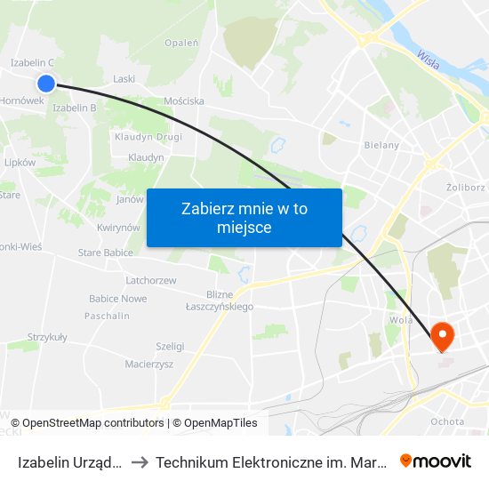 Izabelin Urząd Gminy 01 to Technikum Elektroniczne im. Marcina Kasprzaka nr 36 map