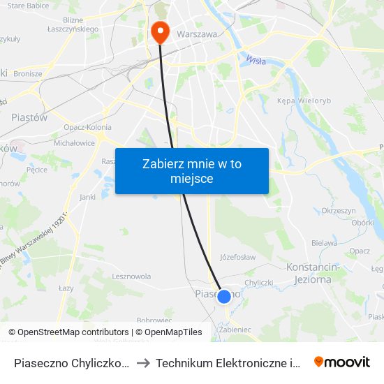 Piaseczno Chyliczkowska - Technikum 02 to Technikum Elektroniczne im. Marcina Kasprzaka nr 36 map