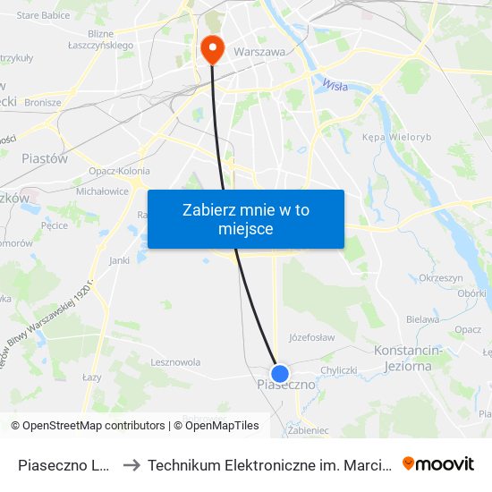 Piaseczno Lamina 04 to Technikum Elektroniczne im. Marcina Kasprzaka nr 36 map