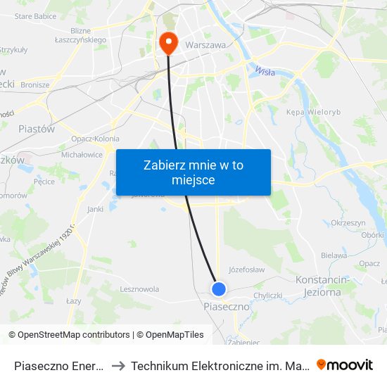 Piaseczno Energetyczna to Technikum Elektroniczne im. Marcina Kasprzaka nr 36 map