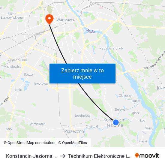 Konstancin-Jeziorna CH Stara Papiernia 01 to Technikum Elektroniczne im. Marcina Kasprzaka nr 36 map