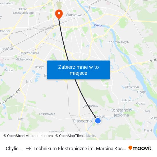 Chylice 01 to Technikum Elektroniczne im. Marcina Kasprzaka nr 36 map