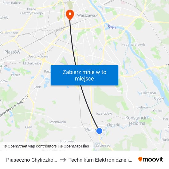 Piaseczno Chyliczkowska - Technikum 01 to Technikum Elektroniczne im. Marcina Kasprzaka nr 36 map