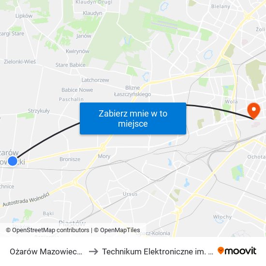 Ożarów Mazowiecki Sanktuarium 02 to Technikum Elektroniczne im. Marcina Kasprzaka nr 36 map