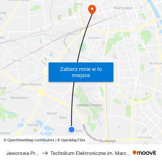 Jaworowa Promyka 02 to Technikum Elektroniczne im. Marcina Kasprzaka nr 36 map