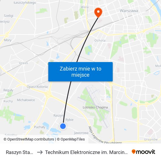 Raszyn Stadion 01 to Technikum Elektroniczne im. Marcina Kasprzaka nr 36 map