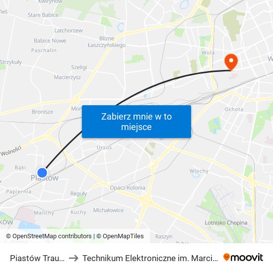 Piastów Traugutta 02 to Technikum Elektroniczne im. Marcina Kasprzaka nr 36 map