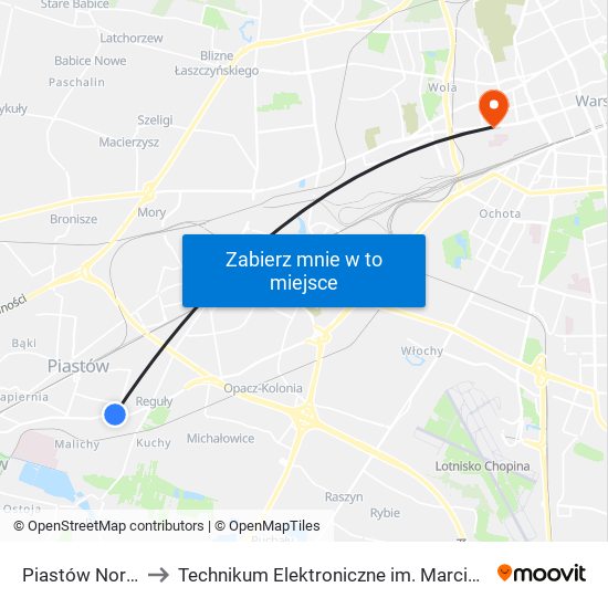 Piastów Norwida 01 to Technikum Elektroniczne im. Marcina Kasprzaka nr 36 map