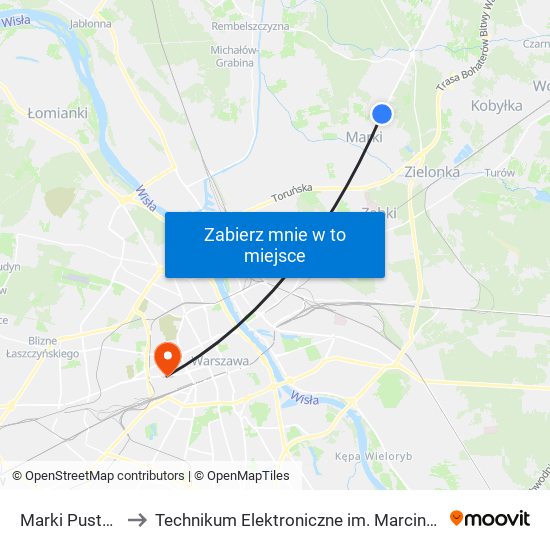 Marki Pustelnik 01 to Technikum Elektroniczne im. Marcina Kasprzaka nr 36 map