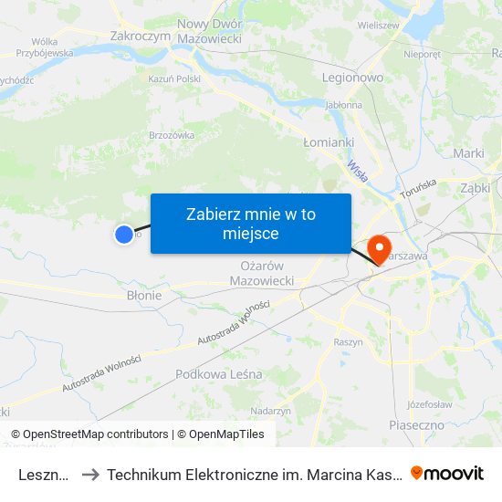 Leszno 02 to Technikum Elektroniczne im. Marcina Kasprzaka nr 36 map