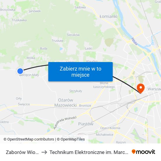 Zaborów Wiosenna 02 to Technikum Elektroniczne im. Marcina Kasprzaka nr 36 map