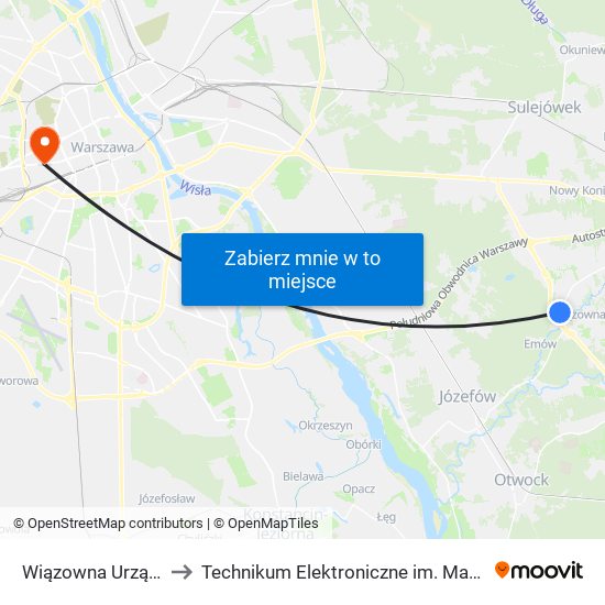 Wiązowna Urząd Gminy 02 to Technikum Elektroniczne im. Marcina Kasprzaka nr 36 map