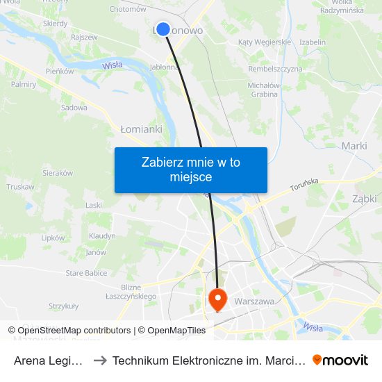 Arena Legionowo 01 to Technikum Elektroniczne im. Marcina Kasprzaka nr 36 map