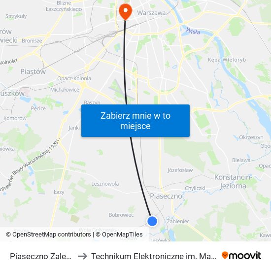 Piaseczno Zalesie Dolne 01 to Technikum Elektroniczne im. Marcina Kasprzaka nr 36 map