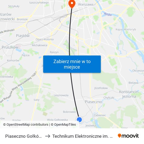 Piaseczno Gołków - Letnisko 02 to Technikum Elektroniczne im. Marcina Kasprzaka nr 36 map