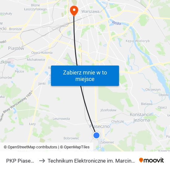 PKP Piaseczno 02 to Technikum Elektroniczne im. Marcina Kasprzaka nr 36 map