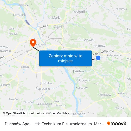 Duchnów Spacerowa 01 to Technikum Elektroniczne im. Marcina Kasprzaka nr 36 map