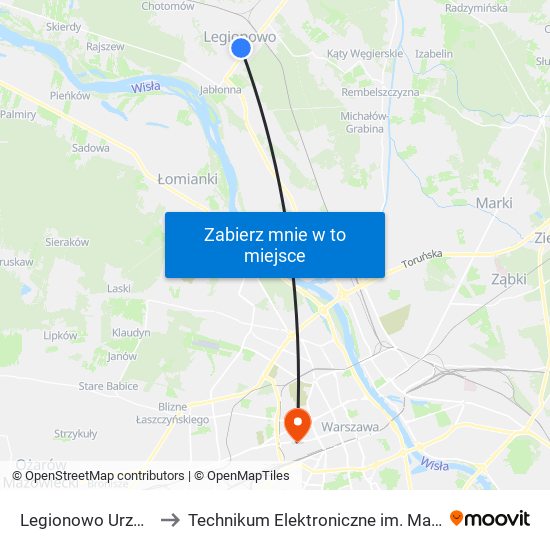 Legionowo Urząd Miasta 01 to Technikum Elektroniczne im. Marcina Kasprzaka nr 36 map