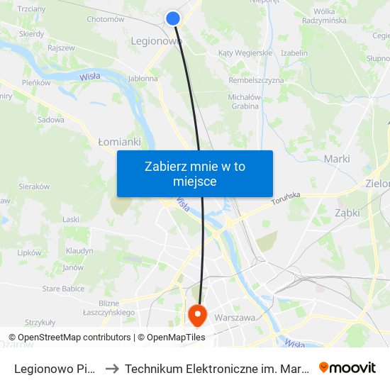 Legionowo Piaskowa 01 to Technikum Elektroniczne im. Marcina Kasprzaka nr 36 map